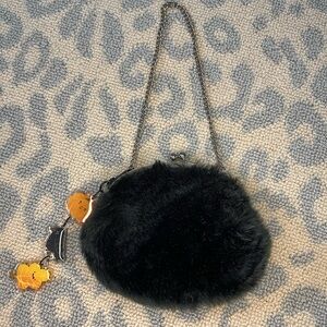 Old Navy Black Faux Fur Wristlet with Chain